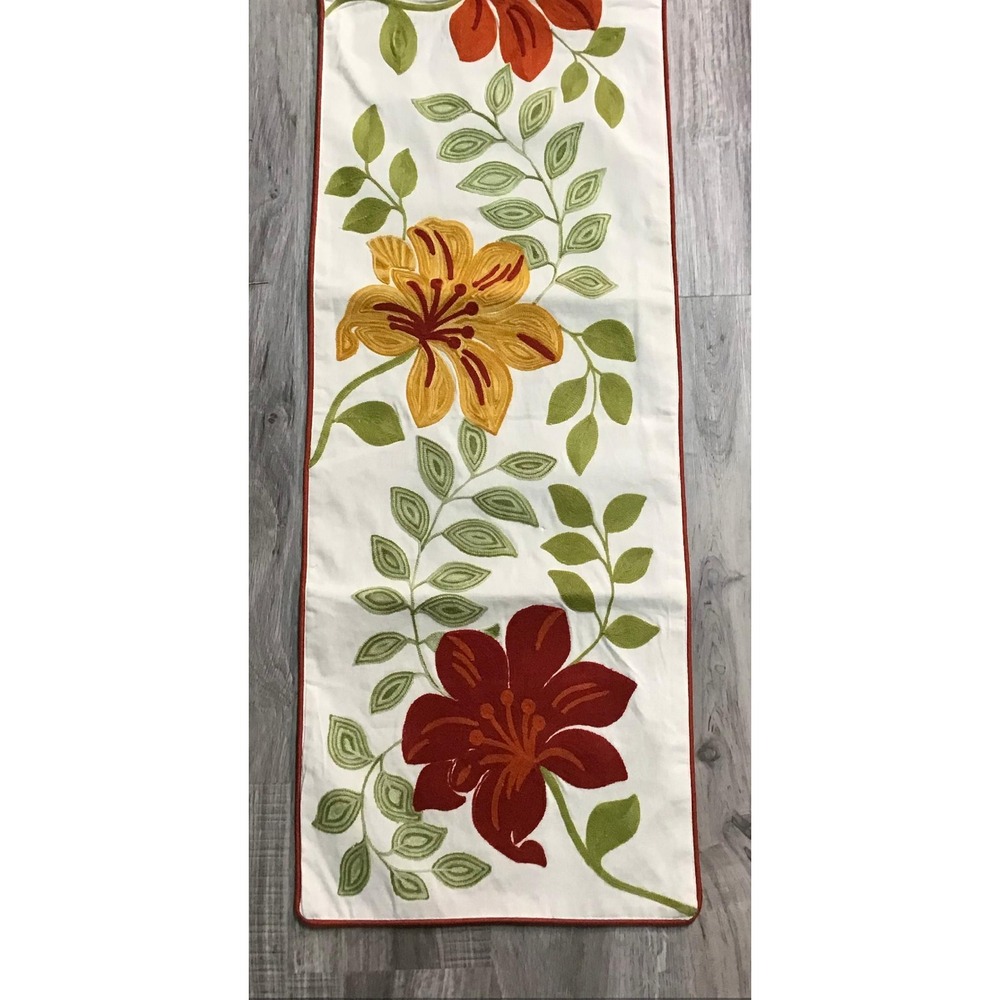 Pier 1 Imports Floral Embroidered Table Runner 14x72 Cotton Lined Boho Whimsical - Picture 4 of 12